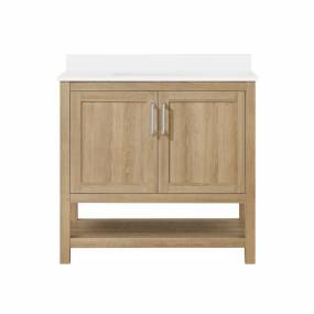 Ove Decors Vegas 36" Single Sink Bathroom Vanity Set with Countertop, Fully-Assembled | Ceramic Sink and Backsplash Included | 02 Doors, 01 Drawer, 36 inches, White Oak - Ove Decors 15VVA-CHAR36-124TS