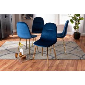 Baxton Studio Elyse Glam & Luxe Navy Blue Velvet Fabric Gold Finished 4-PC Metal Dining Chair Set - Wholesale Interiors DC150-Navy Blue Velvet/Gold-DC