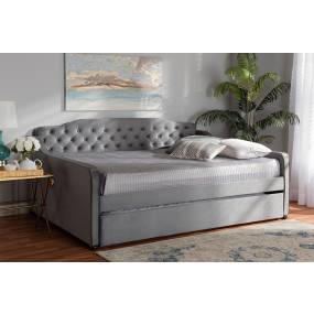 Baxton Studio Freda Transitional & Contemporary Grey Velvet Fabric & Button Tufted Queen Size Daybed /w Trundle - Wholesale Interiors Freda-Grey Velvet-Daybed-Q/T