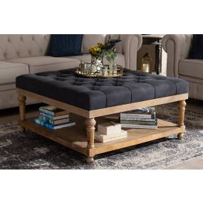 Baxton Studio Kelly Modern & Rustic Charcoal Linen Fabric & Greywashed Wood Cocktail Ottoman - Wholesale Interiors JY-0001-Charcoal/Greywashed-Otto