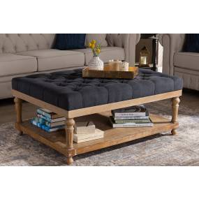 Baxton Studio Lindsey Modern & Rustic Charcoal Linen Fabric & Greywashed Wood Cocktail Ottoman - Wholesale Interiors JY-0002-Charcoal/Greywashed-Otto