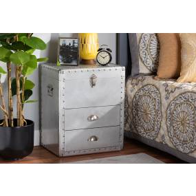 Baxton Studio Serge French Industrial Silver Metal 2-Drawer Accent Storage Chest - Wholesale Interiors JY17B165-Silver-Cabinet