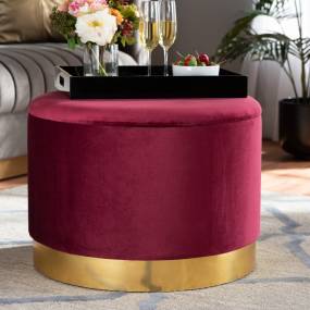 Baxton Studio Marisa Glam & Luxe Red Velvet Fabric Gold Finished Storage Ottoman - Wholesale Interiors JY19A221-Red/Gold-Otto