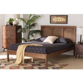 Baxton Studio Blossom Classic and Traditional Ash Walnut Finished Wood and Rattan King Size Platform Bed - MG0084-Ash Walnut Rattan-King