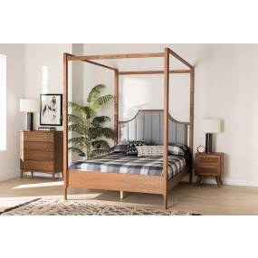 Baxton Studio Dakota Classic and Traditional Light Grey Fabric and Ash Walnut Finished Wood Queen Size Platform Canopy Bed - Wholesale Interiors MG0103-Light Grey/Ash Walnut-Queen