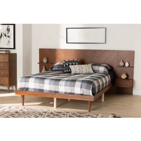 Baxton Studio Graham Mid-Century Modern Transitional Ash Walnut Finished Wood Queen Size Platform Storage Bed with Built-In Nightstands - Wholesale Interiors MG0107-Ash Walnut-Queen