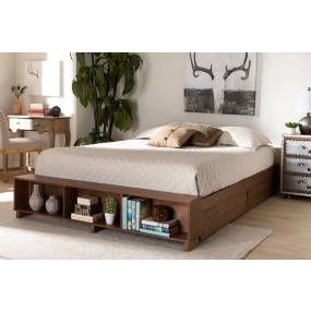 Baxton Studio Arthur Modern Rustic Ash Walnut Brown Finished Wood Queen Size Platform Bed /w Built-In Shelves - Wholesale Interiors MG6001-1S-Ash Walnut-4DW-Queen