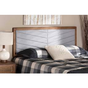 Baxton Studio Iden Modern and Contemporary Light Grey Fabric Upholstered and Walnut Brown Finished Wood Queen Size Headboard - MG9733-Light Grey/Walnut-Queen-HB