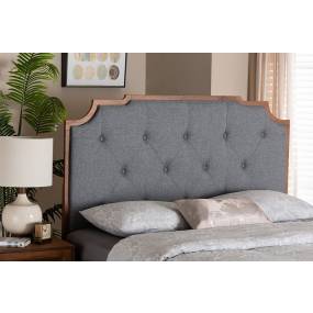 Baxton Studio Fortuna Classic and Traditional Grey Fabric and Walnut Brown Finished Wood Queen Size Headboard - MG9777-Dark Grey/Walnut-HB-Queen