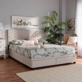 Baxton Studio Netti Beige Fabric Upholstered 2-Drawer King Size Platform Storage Bed - Wholesale Interiors Netti-Beige-King