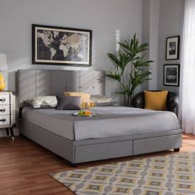 Baxton Studio Netti Light Grey Fabric Upholstered 2-Drawer King Size Platform Storage Bed - Wholesale Interiors Netti-Grey-King