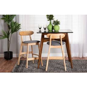 Baxton Studio Ulyana Mid-Century Modern Grey Fabric and Natural Brown Finished Wood 2-Piece Counter Stool Set - Wholesale Interiors RH379P-Grey/Natural-PC-2PK