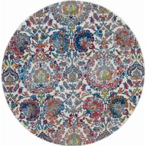 Ankara Global 4' Round Blue and Ivory French Country Area Rug - Nourison ANR06
