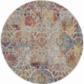 Ankara Global 4' Round White and Orange French Country Area Rug - Nourison ANR06