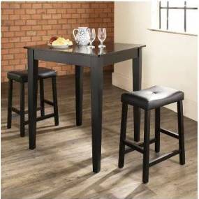3Pc Pub Dining Set W/Upholstered Saddle Stools Black - Pub Table & 2 Counter Stools - Crosley KD320008BK