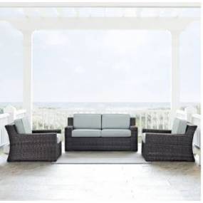 Beaufort 3Pc Outdoor Wicker Conversation Set Mist/Brown - Loveseat & 2 Chairs - Crosley KO70098BR