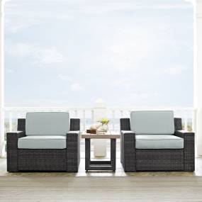 Beaufort 3Pc Outdoor Wicker Chair Set Mist/Brown - Side Table & 2 Chairs - Crosley KO70124BR-MI