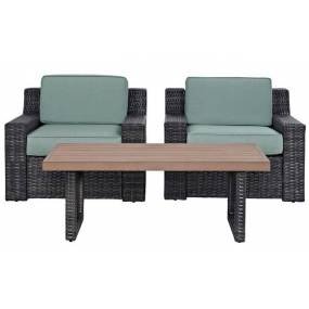 Beaufort 3Pc Outdoor Wicker Chair Set Mist/Brown - Coffee Table & 2 Chairs - Crosley KO70099BR