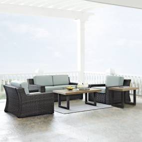 Beaufort 5Pc Outdoor Wicker Conversation Set Mist/Brown - Loveseat, Coffee Table, Side Table, & 2 Chairs - Crosley KO70123BR-MI