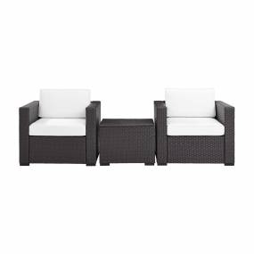 Biscayne 3Pc Outdoor Wicker Chair Set White/Brown - Coffee Table & 2 Chairs - Crosley KO70104BR-WH