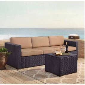 Biscayne 3Pc Outdoor Wicker Sofa Set Mocha/Brown - Loveseat, Corner Chair, & Coffee Table - Crosley KO70111BR-MO
