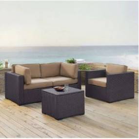 Biscayne 4Pc Outdoor Wicker Conversation Set Mocha/Brown - Arm Chair, Coffee Table, & 2 Corner Chairs - Crosley KO70115BR-MO