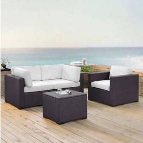 Biscayne 4Pc Outdoor Wicker Conversation Set White/Brown - Arm Chair, Coffee Table, & 2 Corner Chairs - Crosley KO70115BR-WH