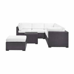 Biscayne 5Pc Outdoor Wicker Sectional Set White/Brown - Corner Chair, Coffee Table, Ottoman, & 2 Loveseats - Crosley KO70106BR-WH