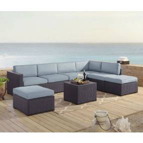 Biscayne 6Pc Outdoor Wicker Sectional Set Mist/Brown - Armless Chair, Coffee Table, 2 Loveseats, & 2 Ottomans - Crosley KO70114BR-MI