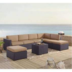 Biscayne 6Pc Outdoor Wicker Sectional Set Mocha/Brown - Armless Chair, Coffee Table, 2 Loveseats, & 2 Ottomans - Crosley KO70114BR-MO
