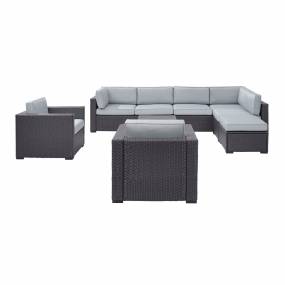 Biscayne 7Pc Outdoor Wicker Sectional Set Mist/Brown - Armless Chair, Coffee Table, Ottoman, 2 Loveseats, & 2 Arm Chairs - Crosley KO70108BR-MI