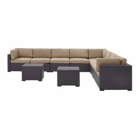 Biscayne 7Pc Outdoor Wicker Sectional Set Mocha/Brown - 3 Loveseats, 2 Armless Chair, & 2 Coffee Tables - Crosley KO70109BR-MO