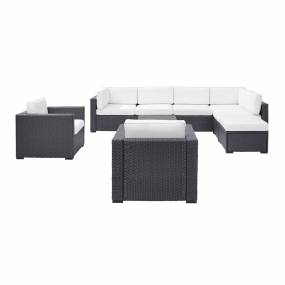 Biscayne 7Pc Outdoor Wicker Sectional Set White/Brown - Armless Chair, Coffee Table, Ottoman, 2 Loveseats, & 2 Arm Chairs - Crosley KO70108BR-WH