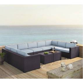 Biscayne 7Pc Outdoor Wicker Sectional Set Mist/Brown - Armless Chair, 4 Loveseats, & 2 Coffee Tables - Crosley KO70112BR-MI