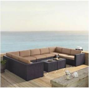 Biscayne 7Pc Outdoor Wicker Sectional Set Mocha/Brown - Armless Chair, 4 Loveseats, & 2 Coffee Tables - Crosley KO70112BR-MO