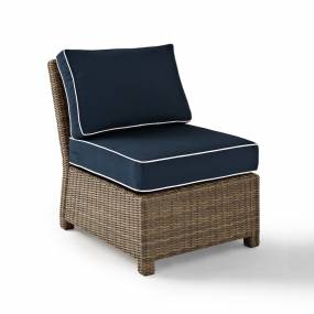 Bradenton Outdoor Wicker Sectional Center Chair Navy/Weathered Brown - Crosley KO70017WB-NV