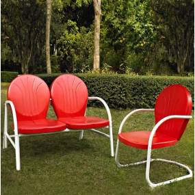 Griffith 2Pc Outdoor Metal Conversation Set Bright Red Gloss - Loveseat & Chair - Crosley KO10005RE