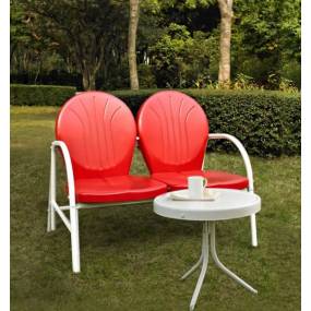 Griffith 2Pc Outdoor Metal Conversation Set Bright Red Gloss/White Satin - Loveseat & Side Table - Crosley KO10006RE