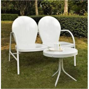 Griffith 2Pc Outdoor Metal Conversation Set White Gloss/White Satin - Loveseat & Side Table - Crosley KO10006WH