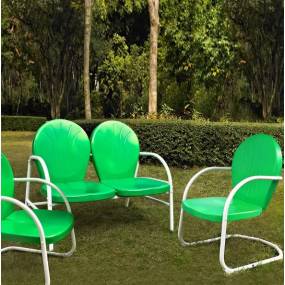 Griffith 3Pc Outdoor Metal Conversation Set Kelly Green Gloss - Loveseat,  2 Chairs - Crosley KO10002GR