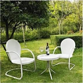 Griffith 3Pc Outdoor Metal Armchair Set White Gloss/White Satin - Side Table & 2 Chairs - Crosley KO10004WH