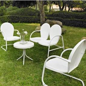 Griffith 4Pc Outdoor Metal Conversation Set White Gloss/White Satin - Loveseat, Side Table, & 2 Chairs - Crosley KO10001WH