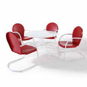 Griffith 5Pc Outdoor Metal Dining Set Bright Red Gloss/White Satin - Table, 4 Chairs - Crosley KOD1003WH