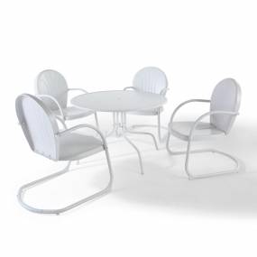 Griffith 5Pc Outdoor Metal Dining Set White Gloss/White Satin - Table, 4 Chairs - Crosley KOD1004WH