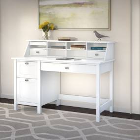 Broadview Single Pedestal Desk & Organizer in Pure White - Bush Furniture BD005WH