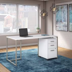 kathy Ireland® Office by Bush Furniture MTH001WHSU - Method 60W Table Desk w/ 3 Drawer Mobile File Cabinet in White