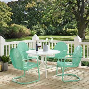 Griffith 5Pc Outdoor Metal Dining Set Aqua Gloss/White Satin - Table & 4 Chairs - Crosley KOD10010AQ