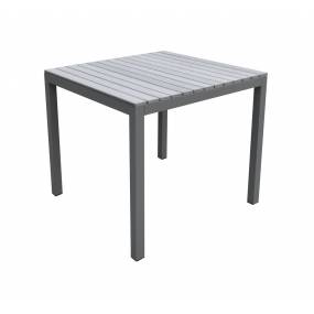 Armen Living Bistro Outdoor Patio Dining Table in Grey Powder Coated Finish with Grey Wood Top - Armen Living LCBIDIGR