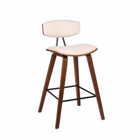 Fox 25.5" Mid-Century Counter Height Barstool in Cream Faux Leather with Walnut Wood - Armen Living LCFOBAWACR26