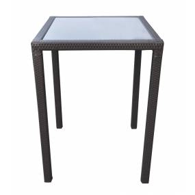 Armen Living Tropez Outdoor Patio Wicker Bar Table with Black Glass Top - Armen Living LCTRBTBE